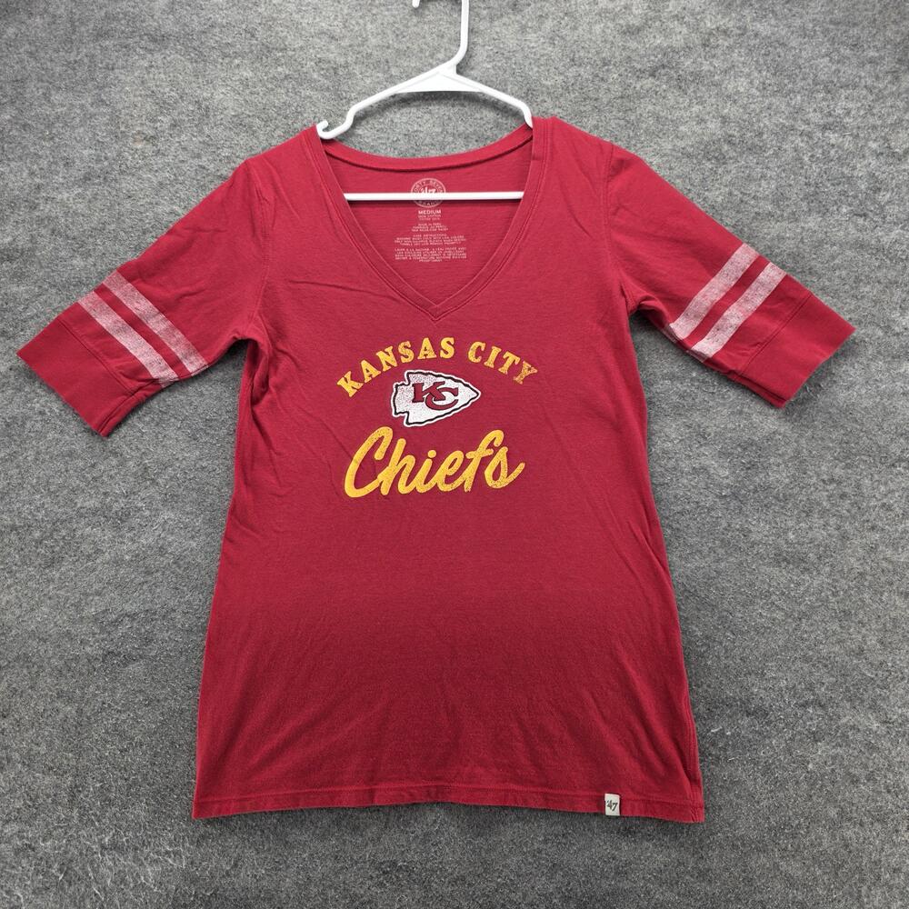 Kansas City Chiefs Shirt Womens Medium Red NFL Football V Neck Short Sleeve Tee